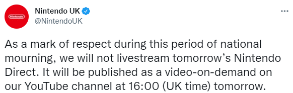 由于最近的特殊情况，英国任天堂宣布将取消直面会改为点播